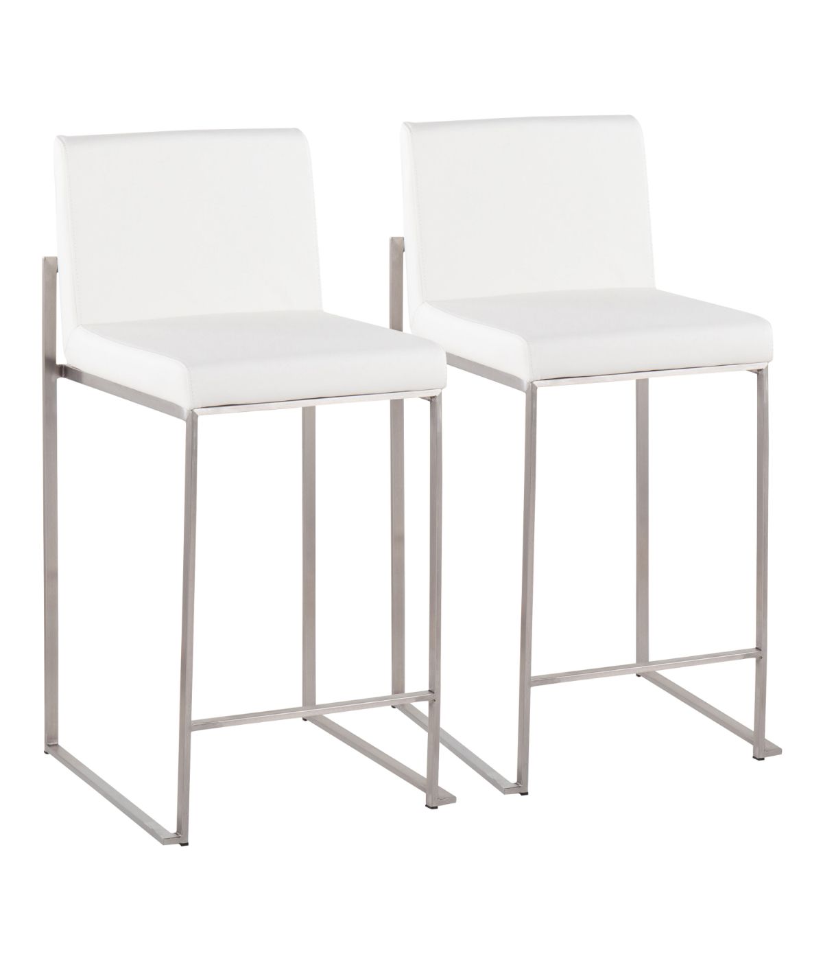  LumiSource Fuji High Back Counter Stool - Set of 2 Silver & White - Silver & White - Bonton