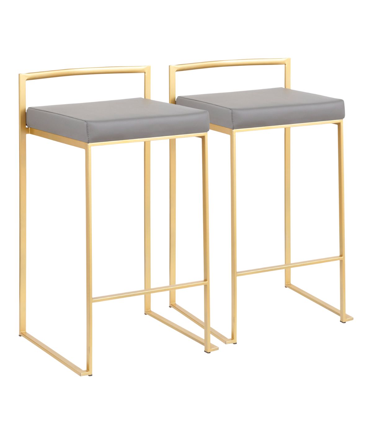  LumiSource Fuji Stacker Gold Counter Stool - Set of 2 Gold & Grey - Gold & Grey - Bonton