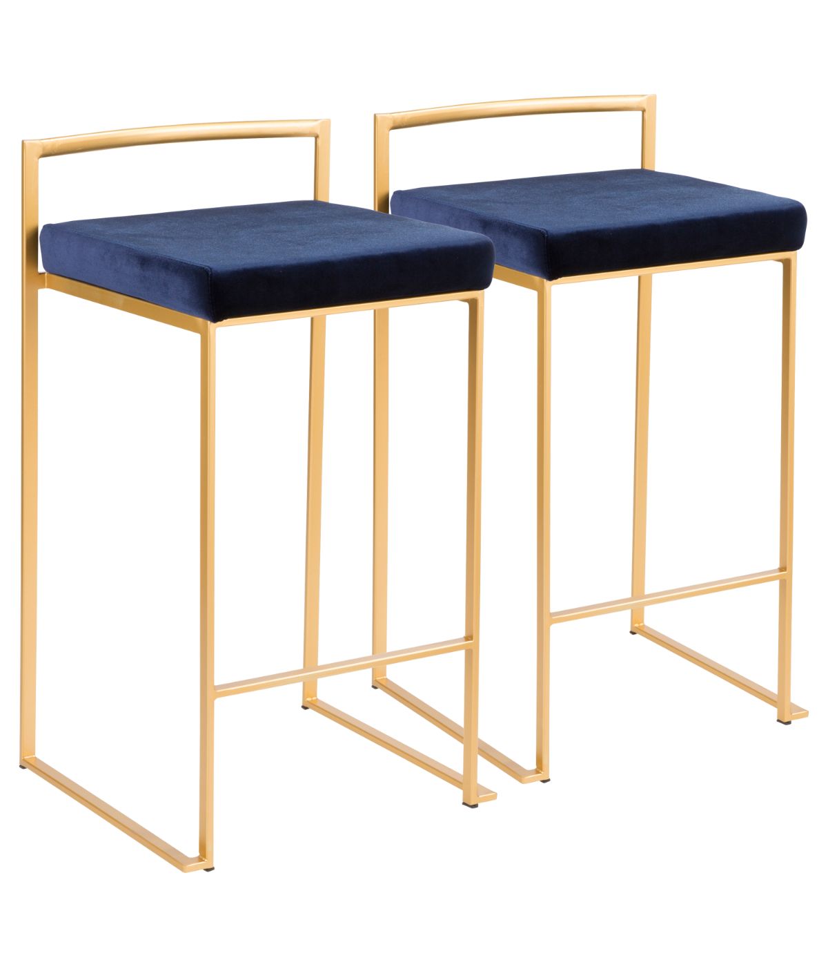  LumiSource Fuji Stacker Gold Counter Stool - Set of 2 Gold & Blue - Gold & Blue - Bonton