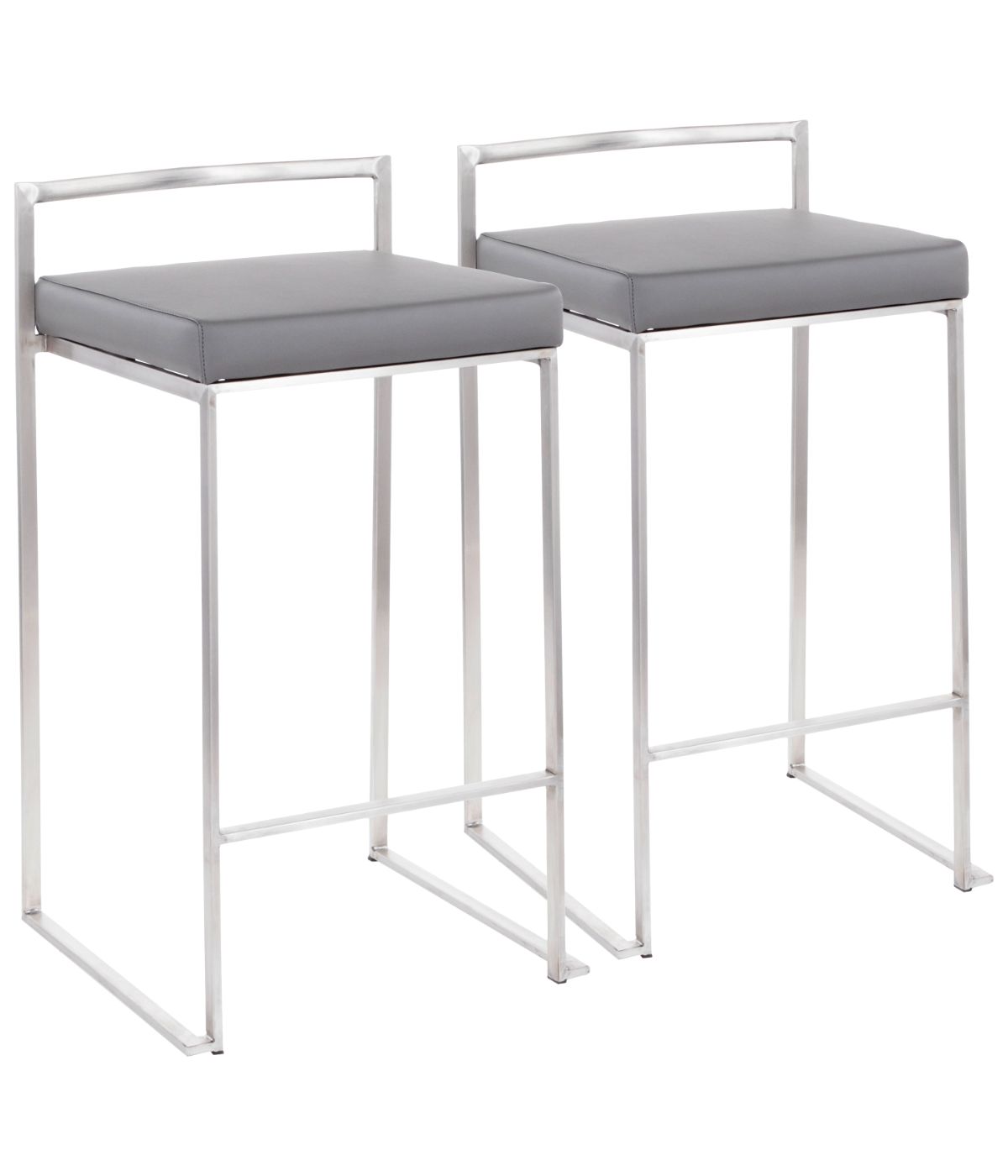  LumiSource Fuji Stacker Counter Stool - Set of 2 Brushed Silver & Grey - Brushed Silver & Grey - Bonton