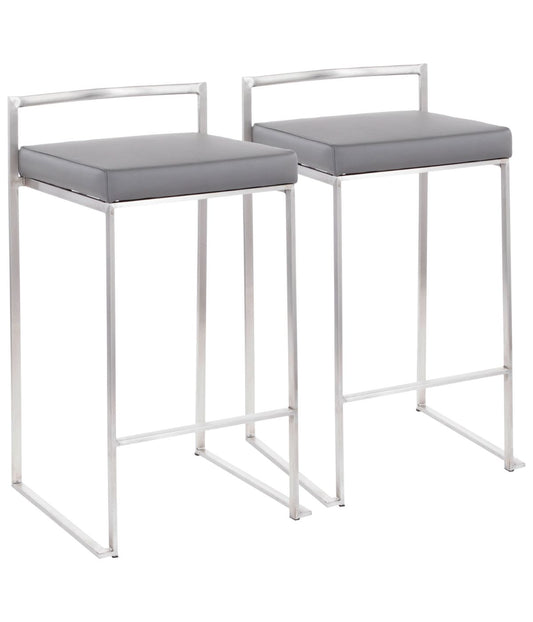 Fuji Stacker Counter Stool - Set of 2 Brushed Silver & Grey