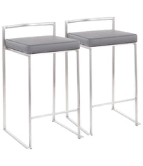 Fuji Stacker Counter Stool - Set of 2 Brushed Silver & Grey