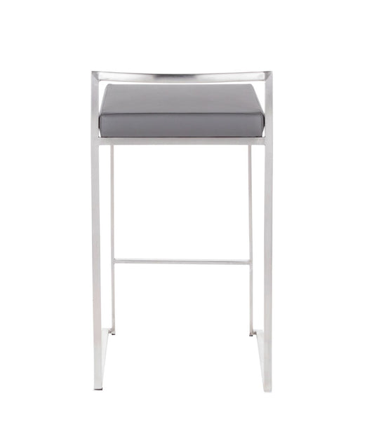 Fuji Stacker Counter Stool - Set of 2 Brushed Silver & Grey