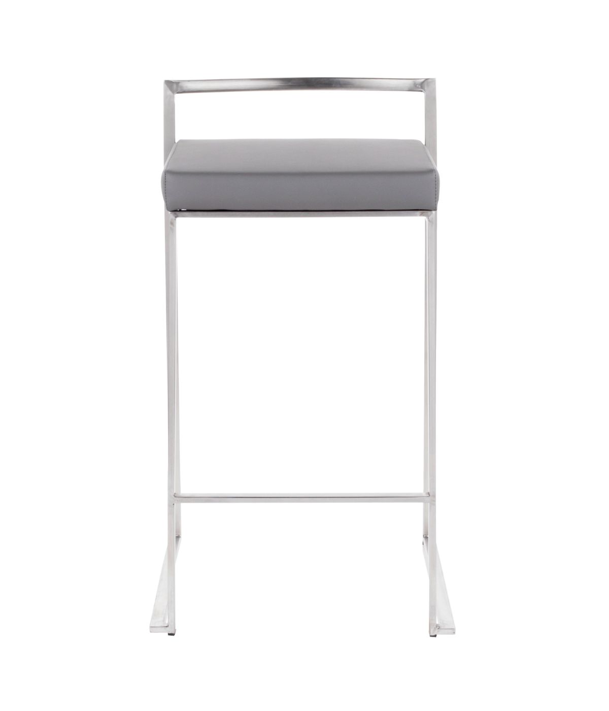  LumiSource Fuji Stacker Counter Stool - Set of 2 Brushed Silver & Grey - Brushed Silver & Grey - Bonton