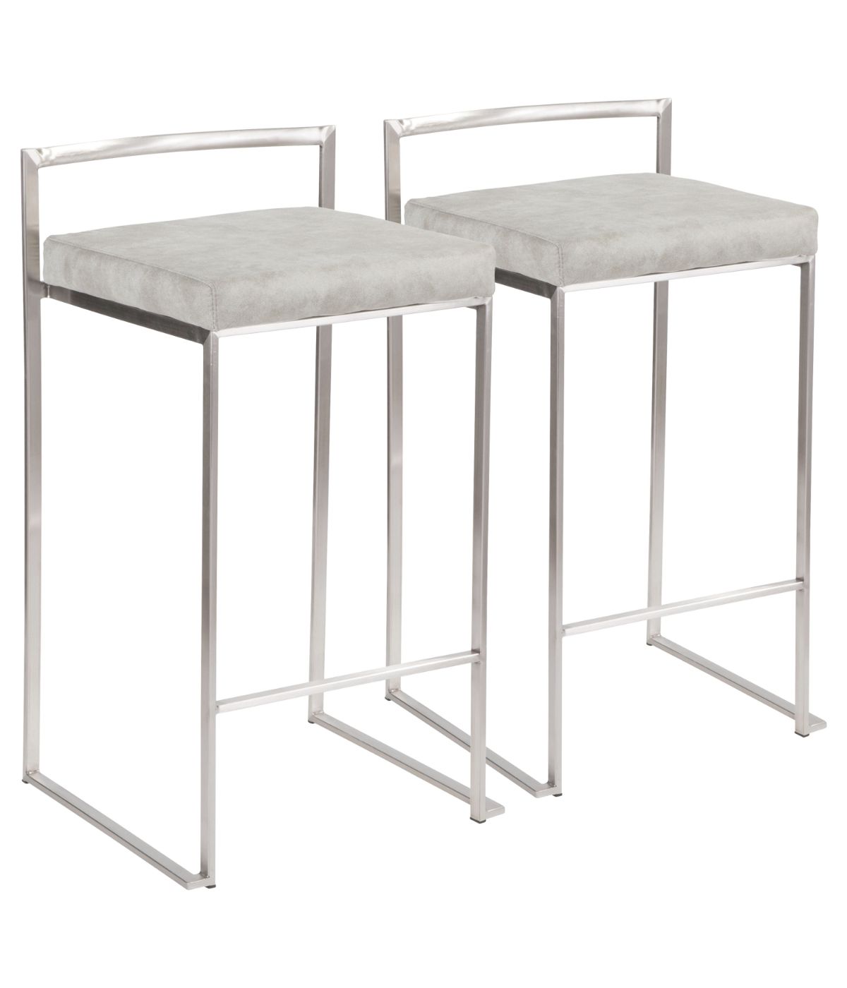  LumiSource Fuji Stacker Counter Stool - Set of 2 Silver & Light Grey - Silver & Light Grey - Bonton