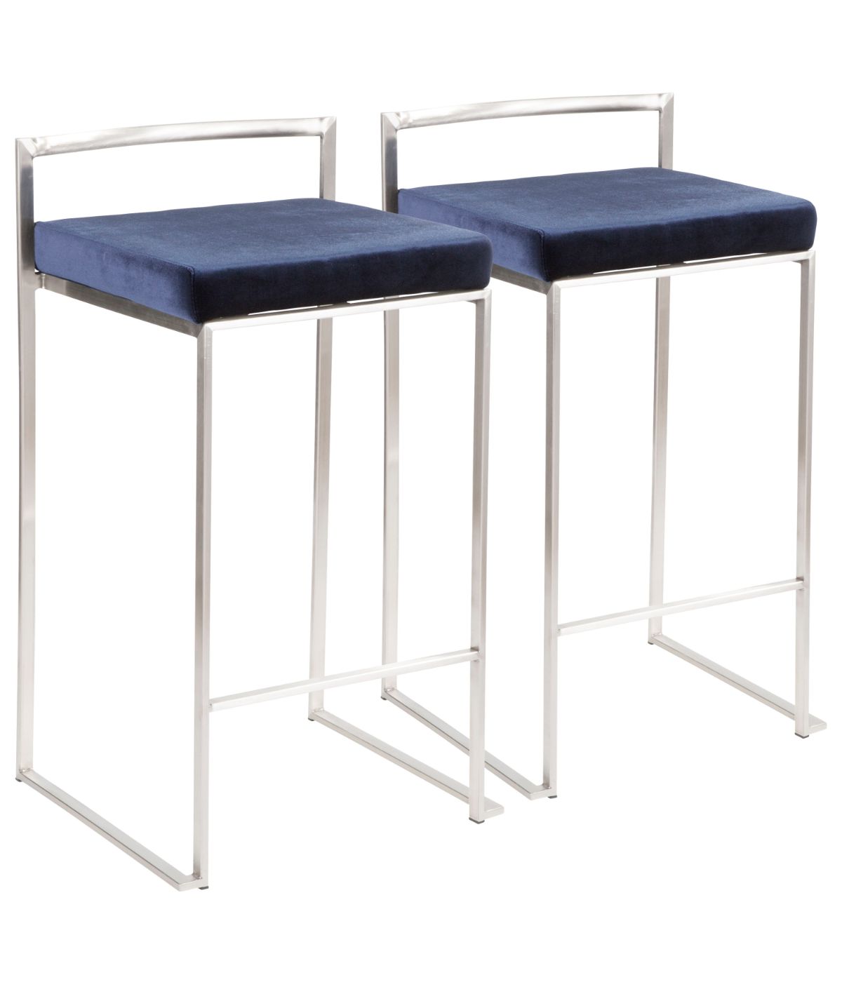  LumiSource Fuji Stacker Counter Stool - Set of 2 Silver & Blue - Silver & Blue - Bonton