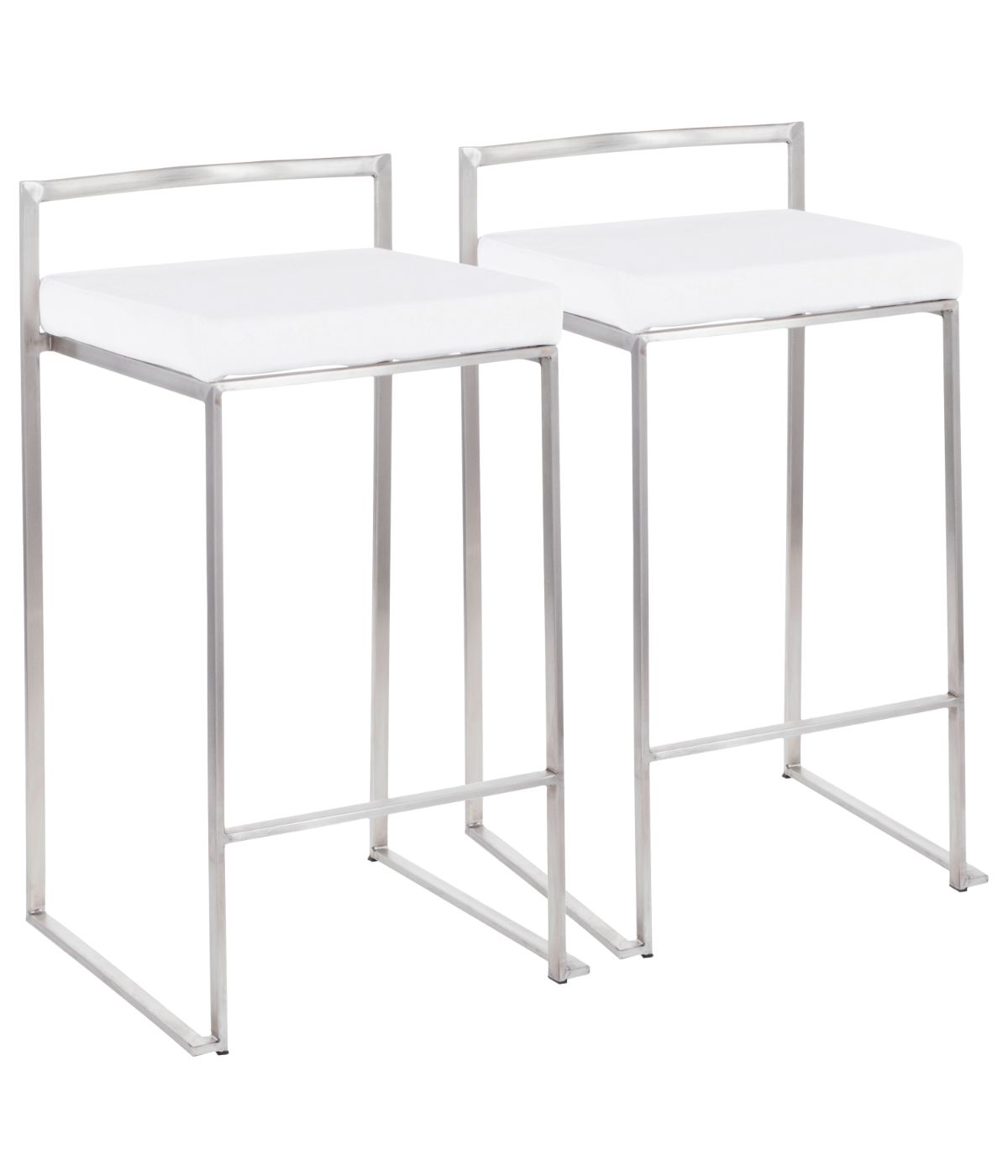  LumiSource Fuji Stacker Counter Stool - Set of 2 Brushed Silver & White - Brushed Silver & White - Bonton