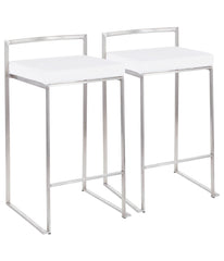 Fuji Stacker Counter Stool - Set of 2 Brushed Silver & White