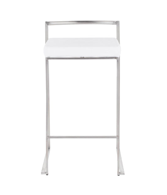 Fuji Stacker Counter Stool - Set of 2 Brushed Silver & White