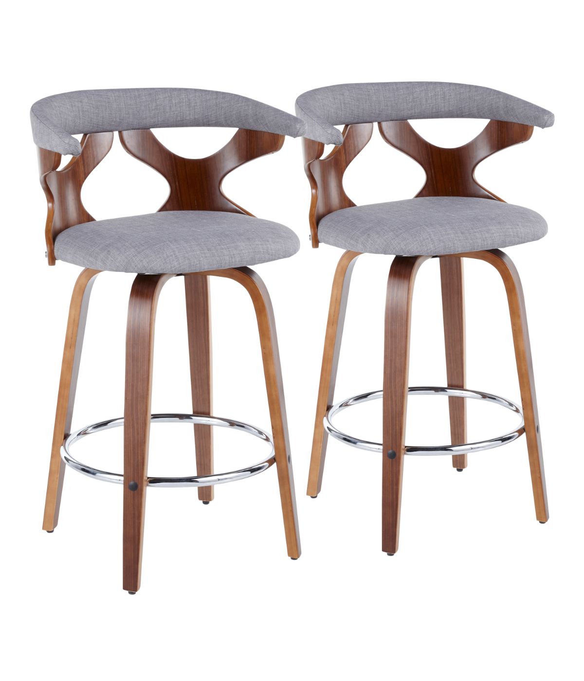  LumiSource Gardenia Counter Stool - Set of 2 Walnut, Light Grey & Chrome - Walnut, Light Grey & Chrome - Bonton