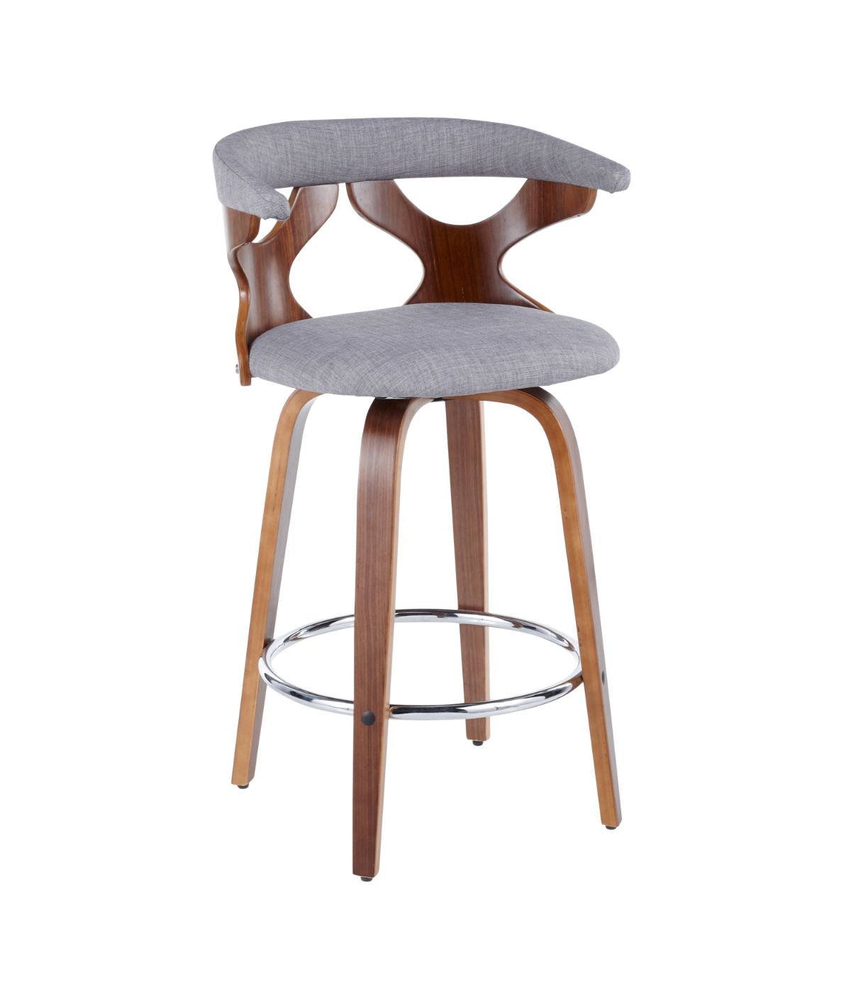  LumiSource Gardenia Counter Stool - Set of 2 Walnut, Light Grey & Chrome - Walnut, Light Grey & Chrome - Bonton