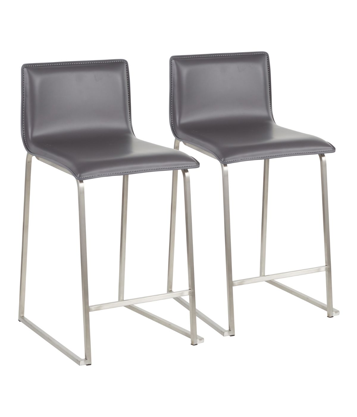  LumiSource Mara Counter Stool - Set of 2 Silver & Grey - Silver & Grey - Bonton