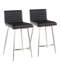 Mason Swivel Counter Stool - Set of 2 Silver, Walnut & Black