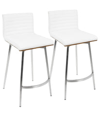 Mason Swivel Counter Stool - Set of 2 Silver, White & Walnut