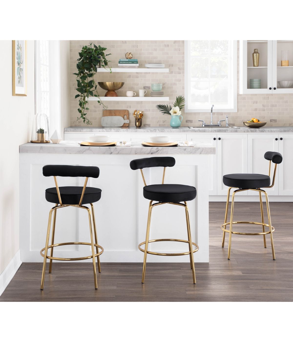 Rhonda Counter Stool - Set of 2 Gold & Black