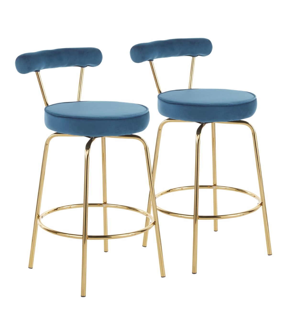  LumiSource Rhonda Counter Stool - Set of 2 Gold & Blue - Gold & Blue - Bonton