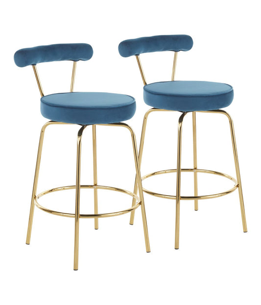 Rhonda Counter Stool - Set of 2 Gold & Blue