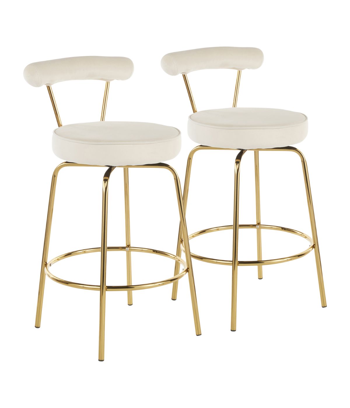  LumiSource Rhonda Counter Stool - Set of 2 Gold & Cream - Gold & Cream - Bonton