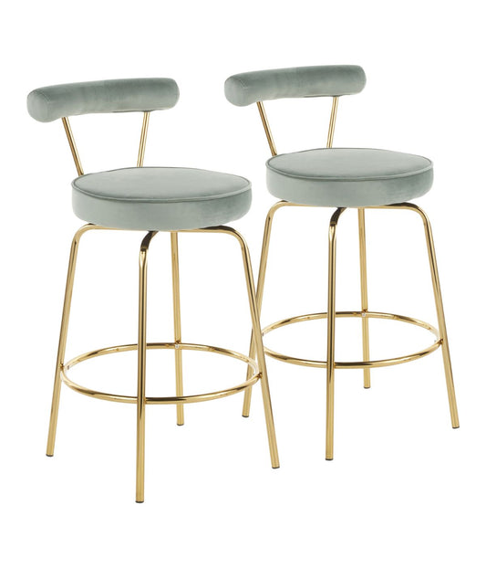 Rhonda Counter Stool - Set of 2 Gold & Sage Green