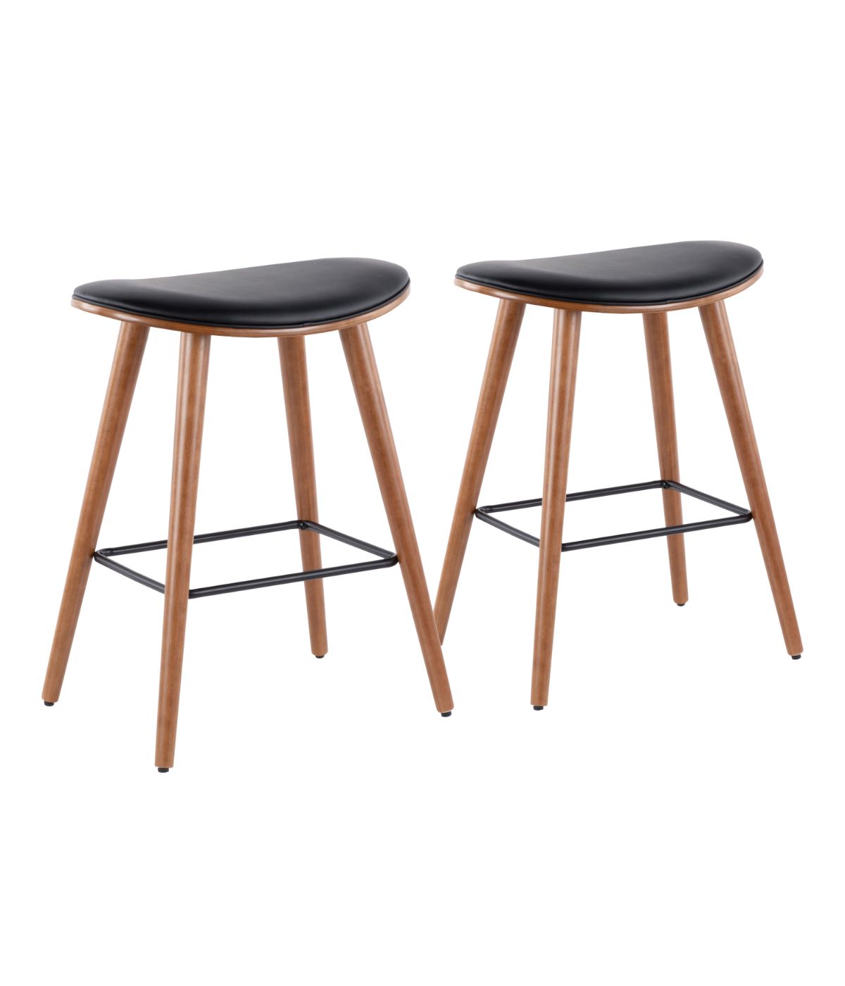  LumiSource Saddle Counter Stool - Set of 2 Walnut & Black - Walnut & Black - Bonton