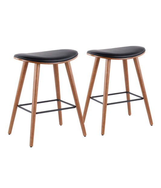 Saddle Counter Stool - Set of 2 Walnut & Black