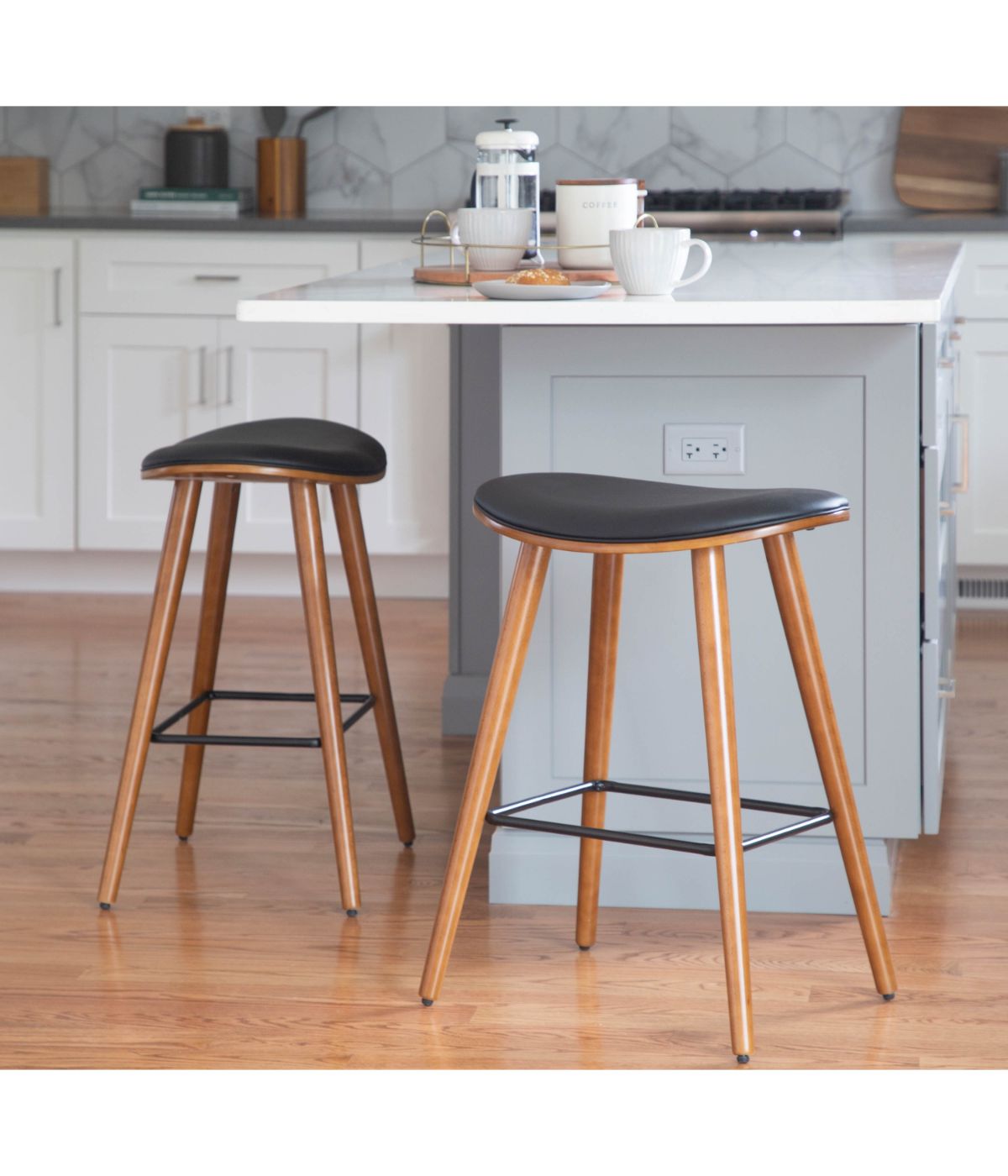  LumiSource Saddle Counter Stool - Set of 2 Walnut & Black - Walnut & Black - Bonton