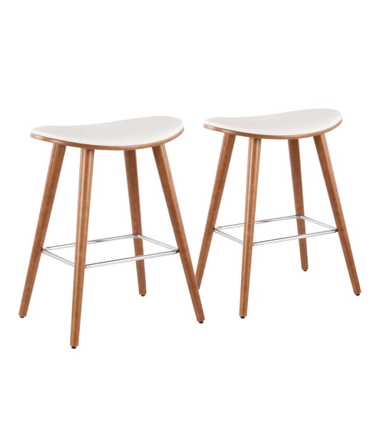 Saddle Counter Stool - Set of 2 Walnut, White & Chrome