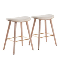 Saddle Counter Stool - Set of 2 White Washed, Gold & Cream