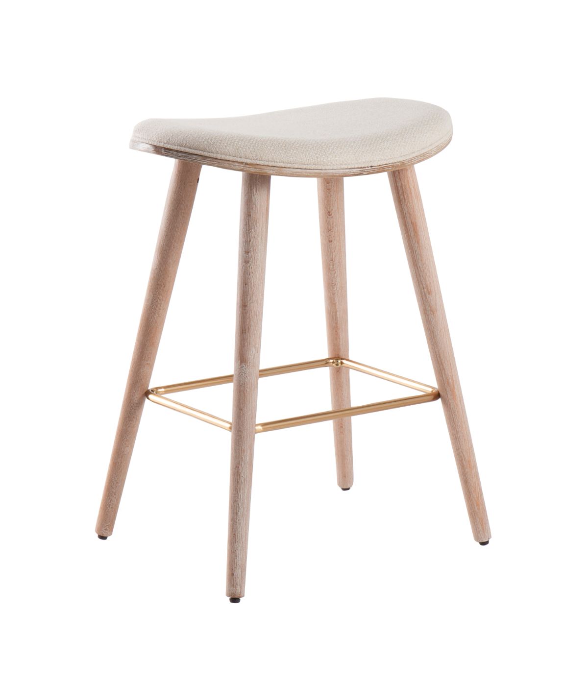 Saddle Counter Stool - Set of 2 White Washed, Gold & Cream