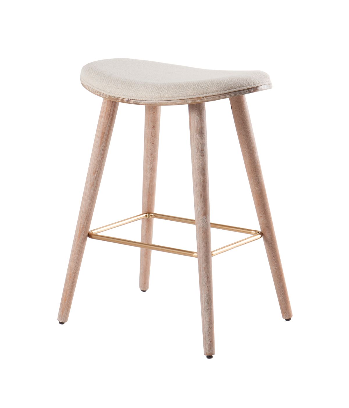 Saddle Counter Stool - Set of 2 White Washed, Gold & Cream