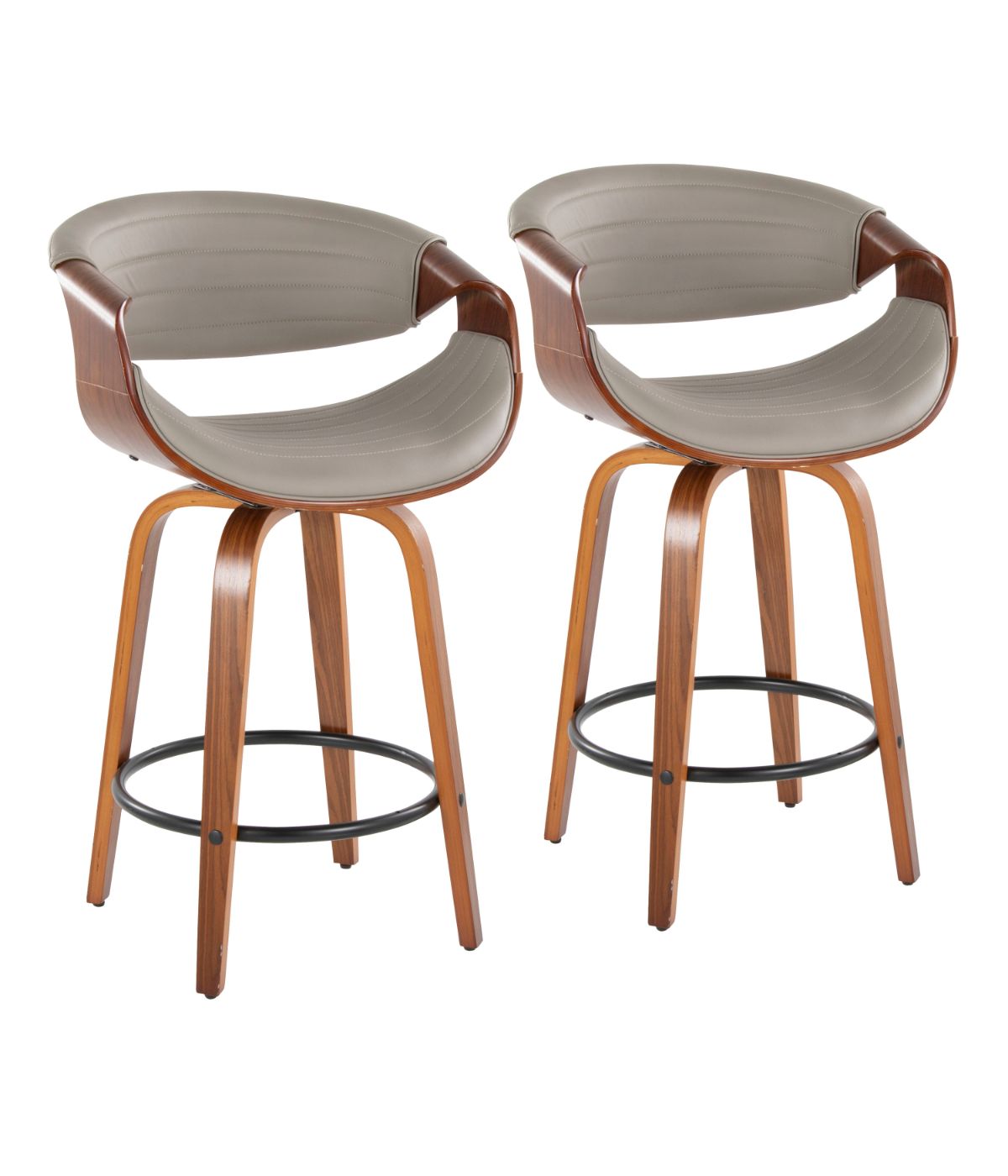  LumiSource Symphony Counter Stool - Set of 2 Walnut, Grey & Black - Walnut, Grey & Black - Bonton