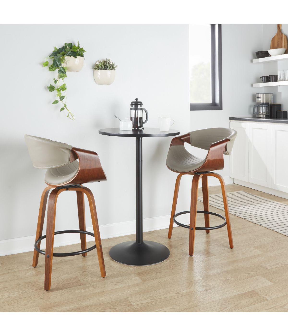  LumiSource Symphony Counter Stool - Set of 2 Walnut, Grey & Black - Walnut, Grey & Black - Bonton