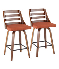 Trevi Counter Stool - Set of 2 Walnut, Orange & Black