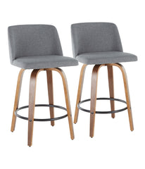 Toriano Counter Stool with Round Footrest - Set of 2 Walnut, Grey & Black