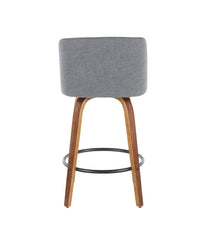 Toriano Counter Stool with Round Footrest - Set of 2 Walnut, Grey & Black