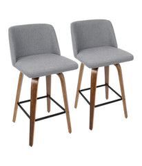 Toriano Counter Stool with Square Footrest - Set of 2 Walnut, Grey & Black