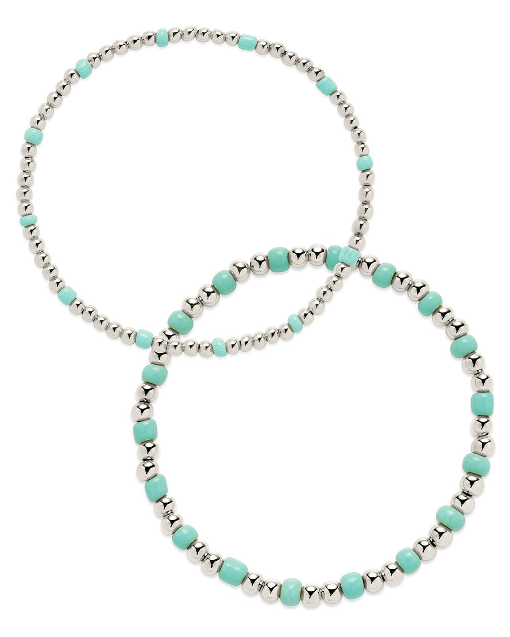  Sterling Forever Misty Beaded Stretch Bracelet Set - Silver - Bonton