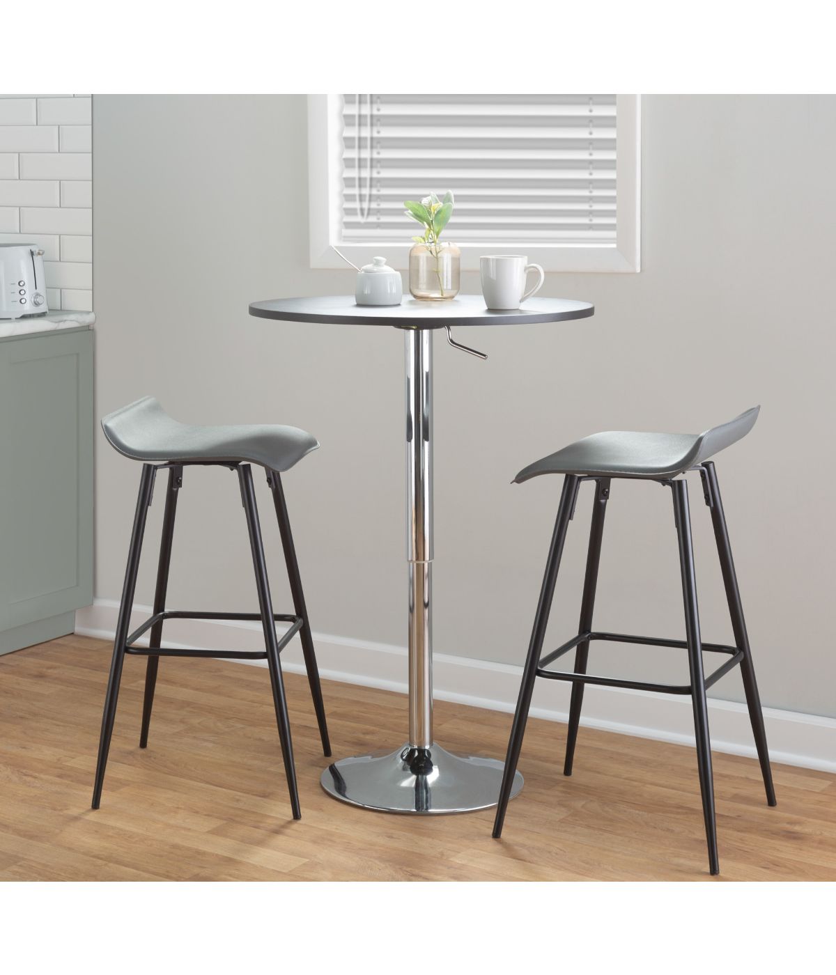  LumiSource Ale Fixed-Height Bar Stool - Set of 2 Black & Grey - Black & Grey - Bonton