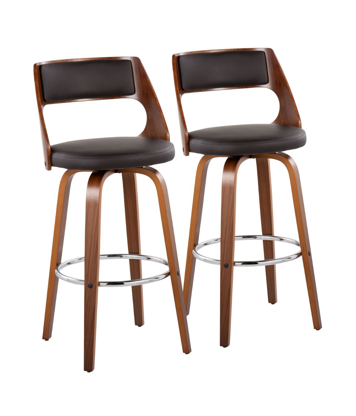  LumiSource Cecina Barstool - Set of 2 Walnut, Brown & Chrome - Walnut, Brown & Chrome - Bonton