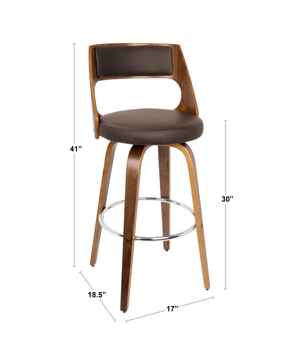  LumiSource Cecina Barstool - Set of 2 Walnut, Brown & Chrome - Walnut, Brown & Chrome - Bonton