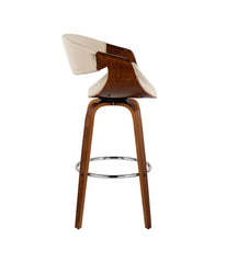 Curvini 30'' Fixed Height Barstool - Set of 2 Walnut, Cream & Chrome