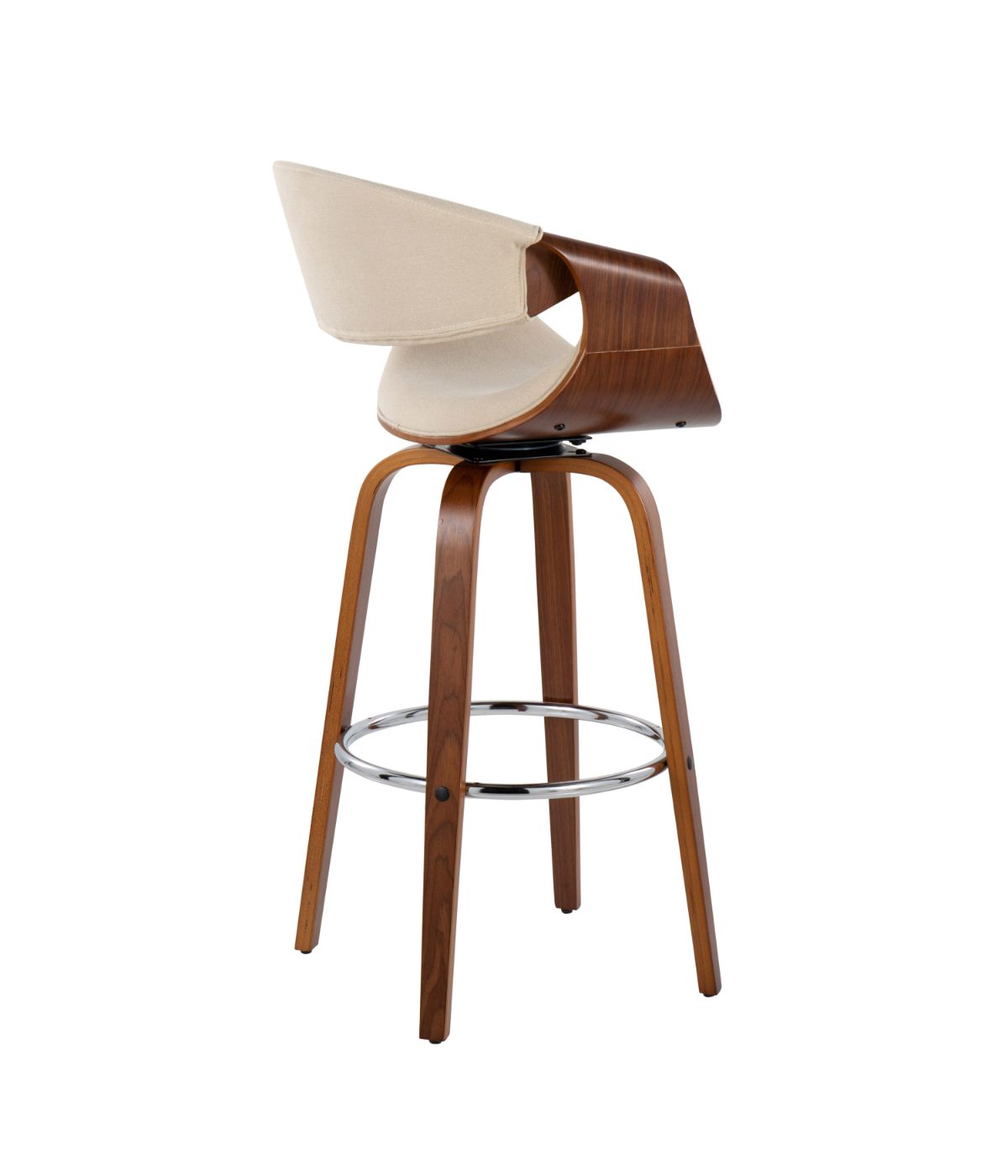 Curvini 30'' Fixed Height Barstool - Set of 2 Walnut, Cream & Chrome