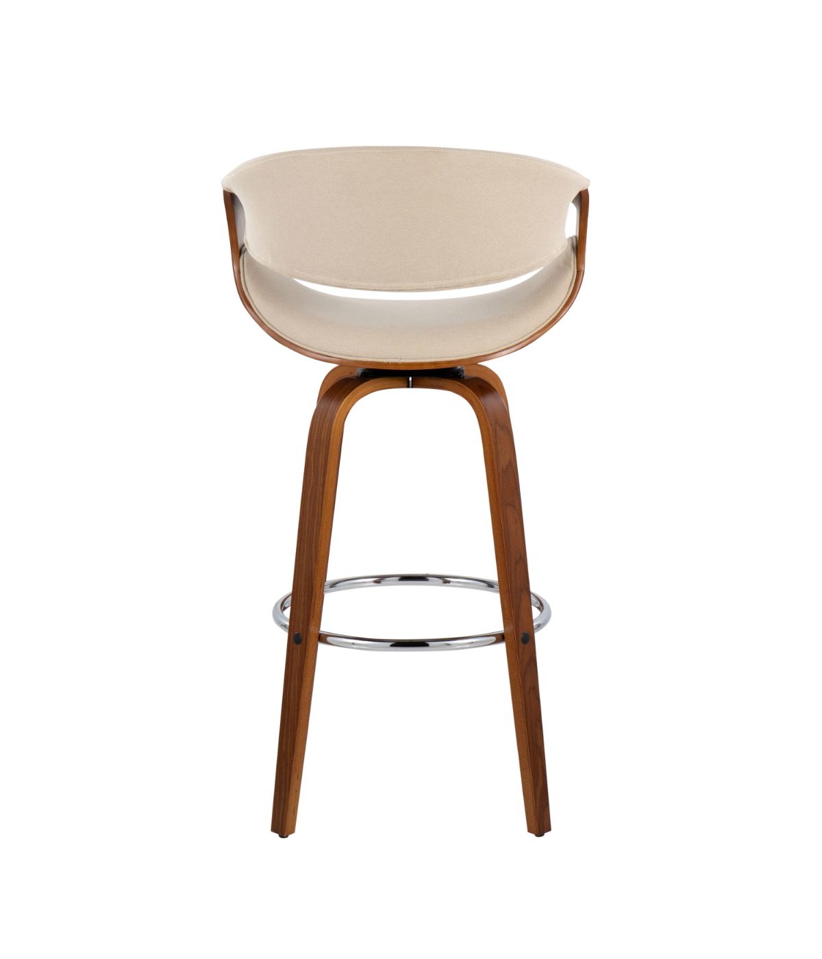 Curvini 30'' Fixed Height Barstool - Set of 2 Walnut, Cream & Chrome