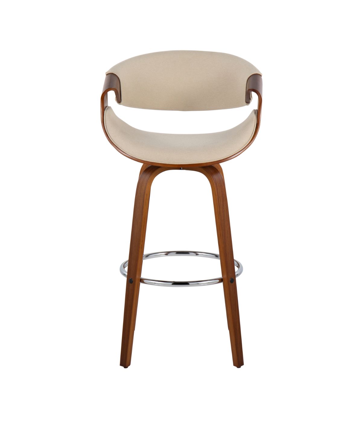 Curvini 30'' Fixed Height Barstool - Set of 2 Walnut, Cream & Chrome