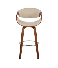 Curvini 30'' Fixed Height Barstool - Set of 2 Walnut, Cream & Chrome