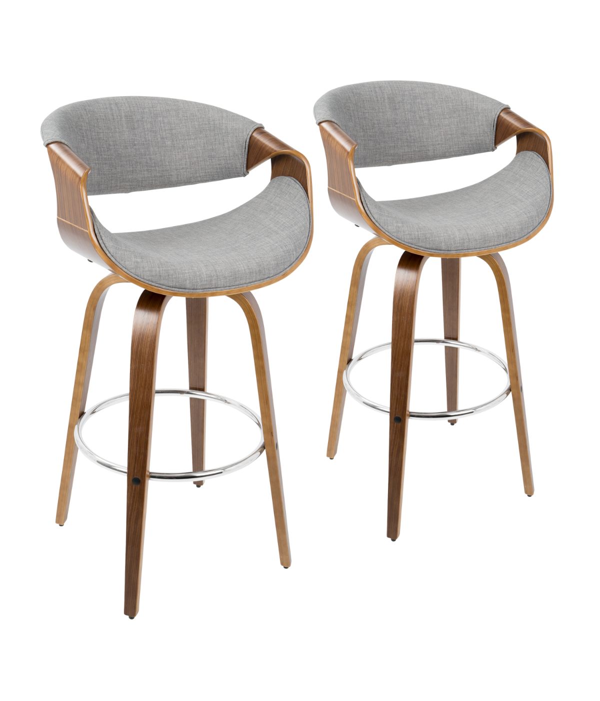  LumiSource Curvini 30'' Fixed Height Barstool - Set of 2 Walnut, Grey & Chrome - Walnut, Grey & Chrome - Bonton