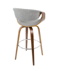 Curvini 30'' Fixed Height Barstool - Set of 2 Walnut, Grey & Chrome