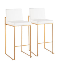 Fuji High Back Barstool - Set of 2 Gold & White