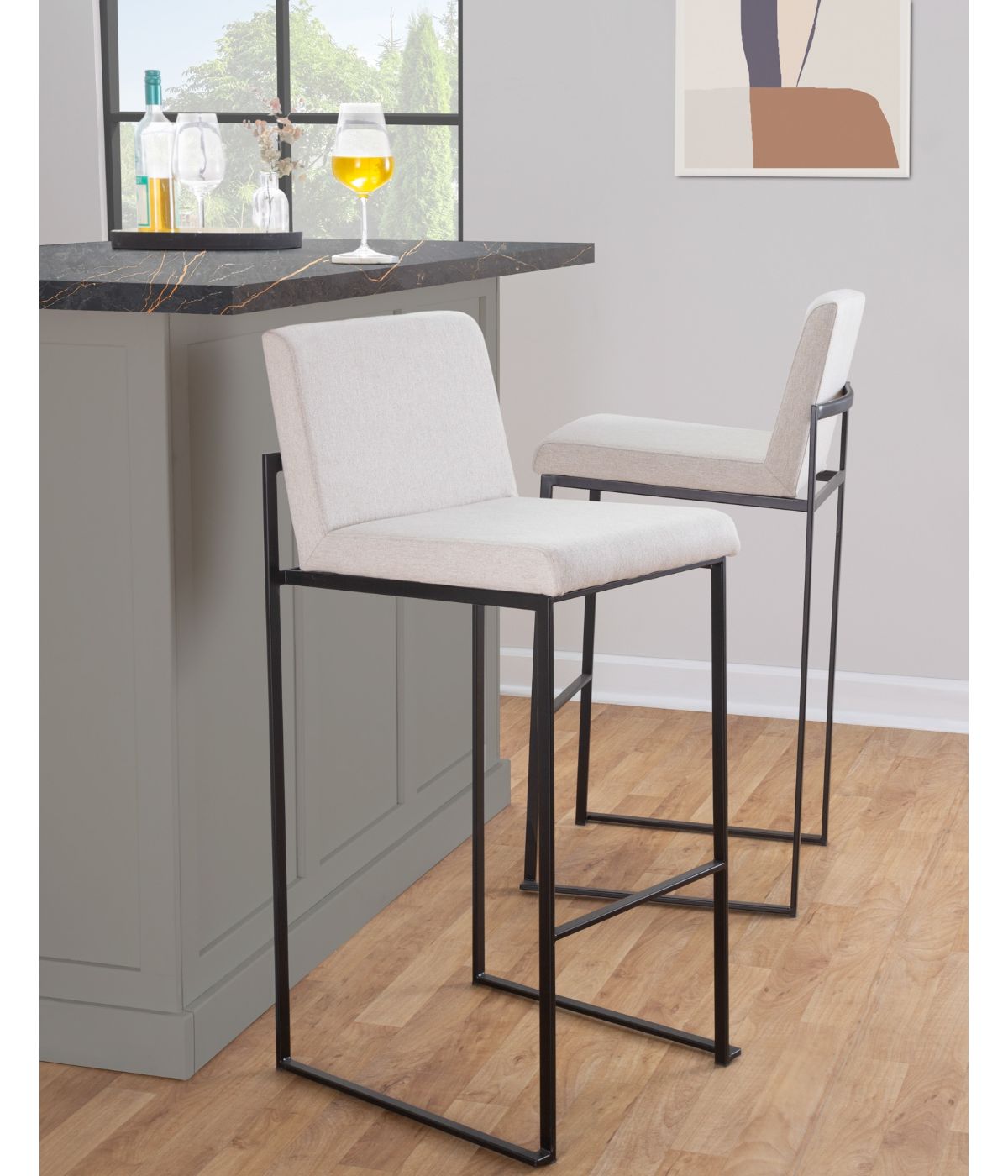  LumiSource Fuji High Back Barstool - Set of 2 Black & White - Black & White - Bonton