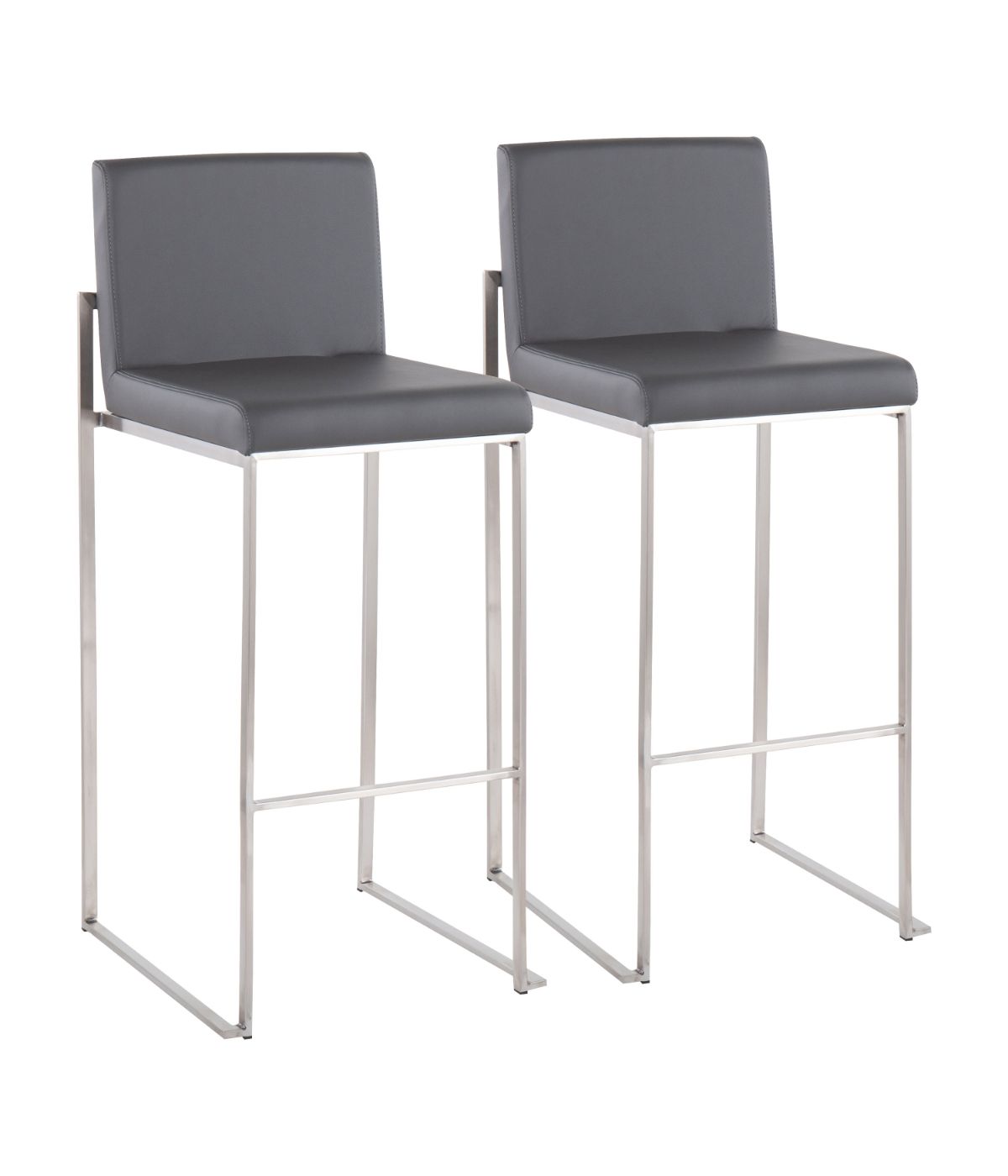  LumiSource Fuji High Back Barstool - Set of 2 Silver & Grey - Silver & Grey - Bonton